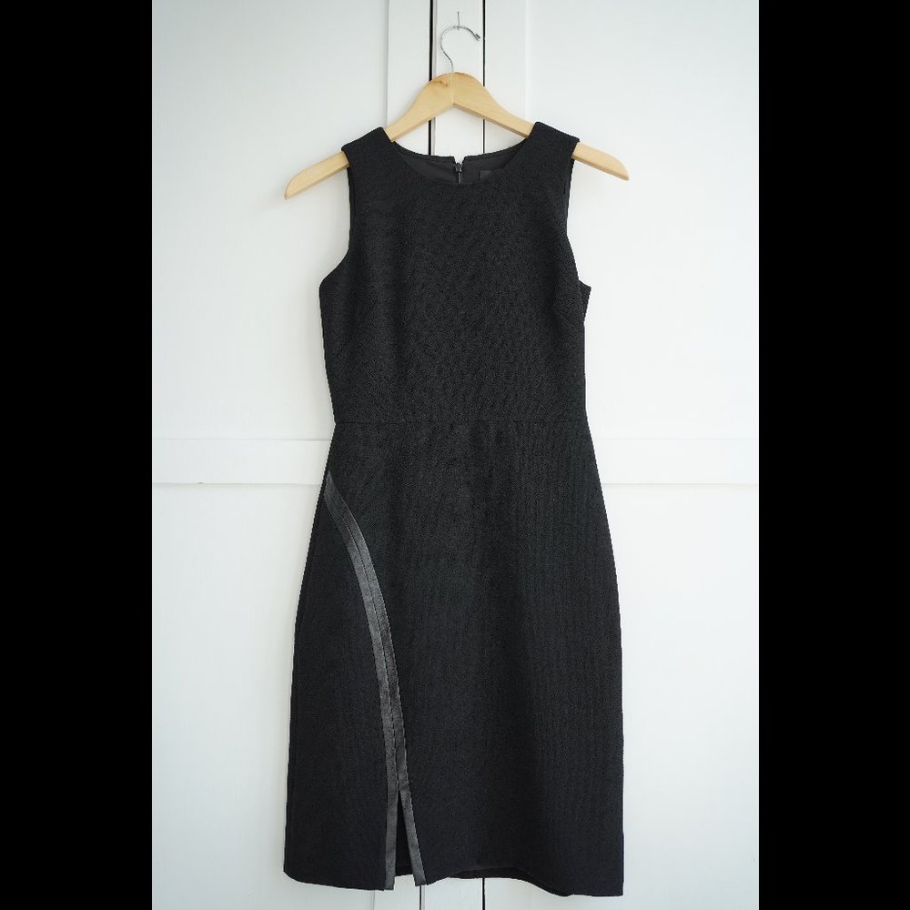 EUC J. Crew Sheath Dress with Faux Leather, Black, Size 00